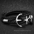 Personality Handmade Stainless Steel Weave Twine Leather Anchor Bracelet